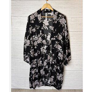 Spiritual Gangster Kimono Robe Womens Size OS Black and Gray Maya Floral Tie